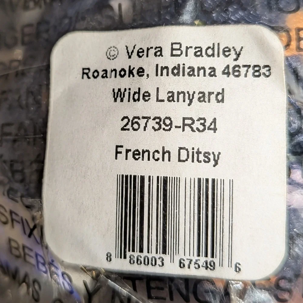 Vera Bradley French Ditsy Wide Lanyard Navy Blue Bird Floral ID Key Holder NEW